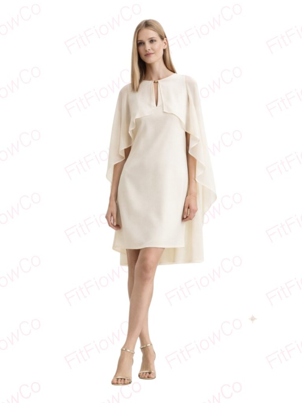 NWT Lauren Ralph Lauren Renelle Cream CapeOverlay Knee-Length CocktailDress US 2